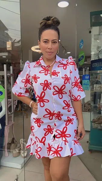 Mini Vestido Estampado Floral Rojo