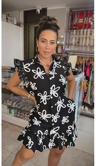 Vestido Negro Estampado Floral