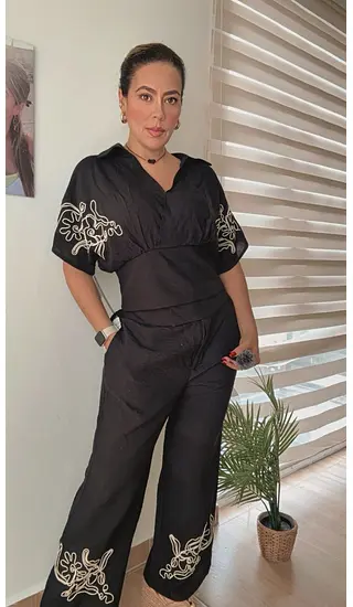 Conjunto Sofisticado En Negro Con Detalles Bordados