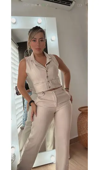 Set Beige Elegante De Lino