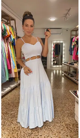 Vestido Selene Blanco Con Herrajes Y Espalda Descubierta