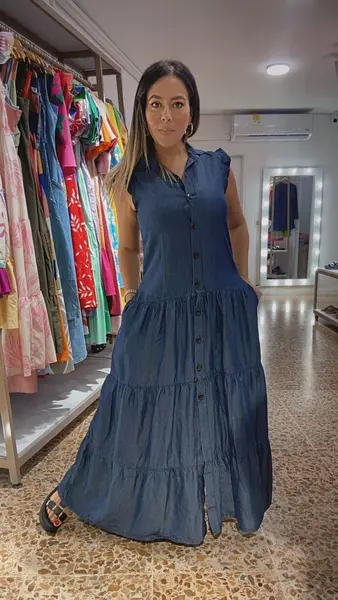 Vestido Largo Denim Botonero
