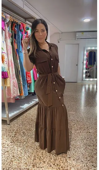 Vestido Largo Café Elegance