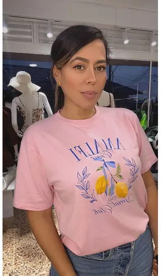 Camiseta Rosa - Letras Estampadas