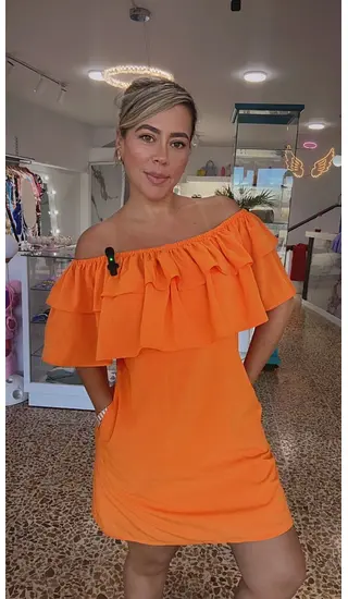 Vestido Corto Cuello Bandeja