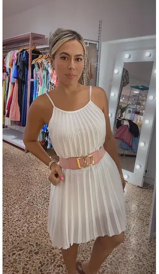 Vestido Plisado En Tiras