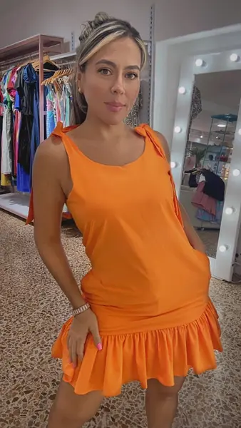 Vestido Tiras De Anudar - Tono Naranja