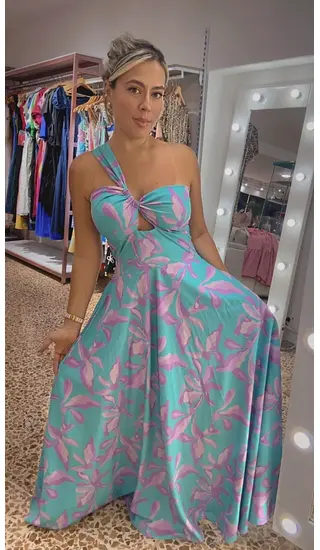 Vestido Maxi Nudo Frontal - Aqua.